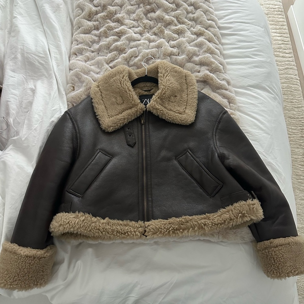 Zara Dark Brown Faux Shearling Jacket